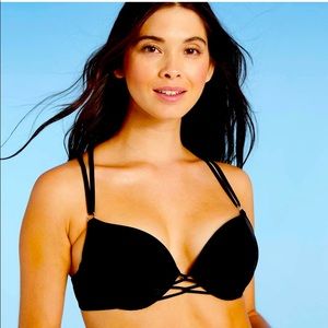 NWT Black Push-Up Bikini Top Shade & Shore Strappy M/L 36C Adjustable